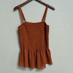 Torrid Amber Brown Smocked Peplum Tank Top Adjustable Straps Size 1 (14/16)